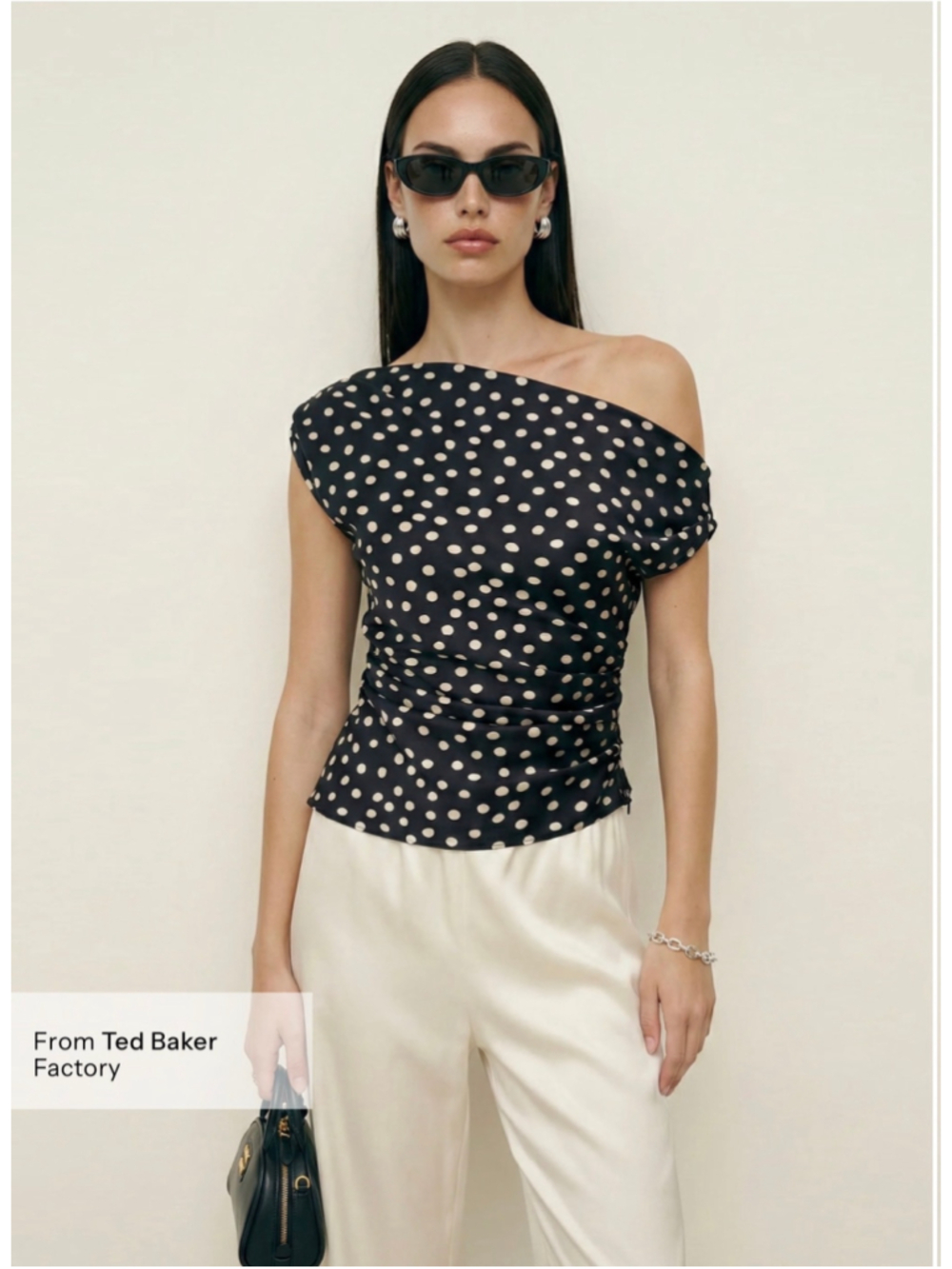Women's o.p.t Tashi Top Polka Dot One-Shoulder Blouse Black White Size 8